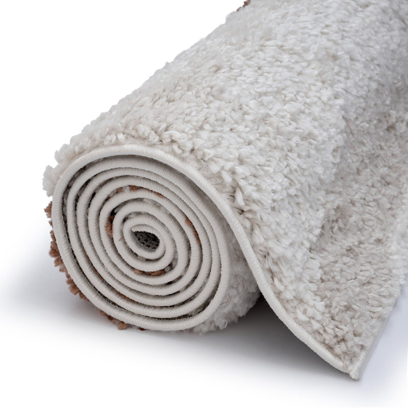 Moodi Modern Shaggy Area Rug Abstract Wavy Line Design, Runner 80 x 300 cm, Off-White Beige/Terra