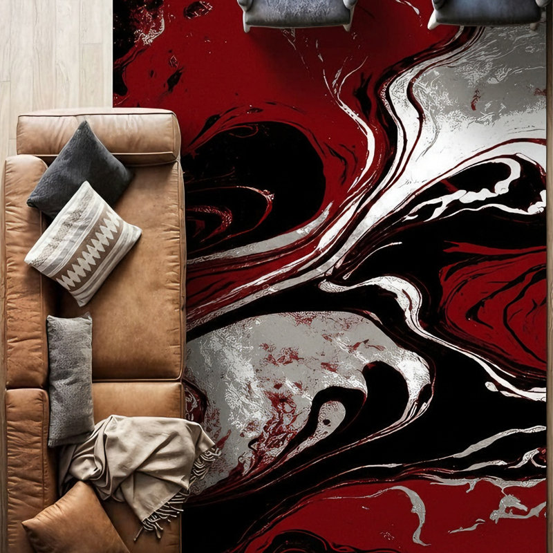 Galaxy Series Abrstract Black/Gray/Ivory/Beige Area Rug, Rectangle 5'3" x 7'3", Red