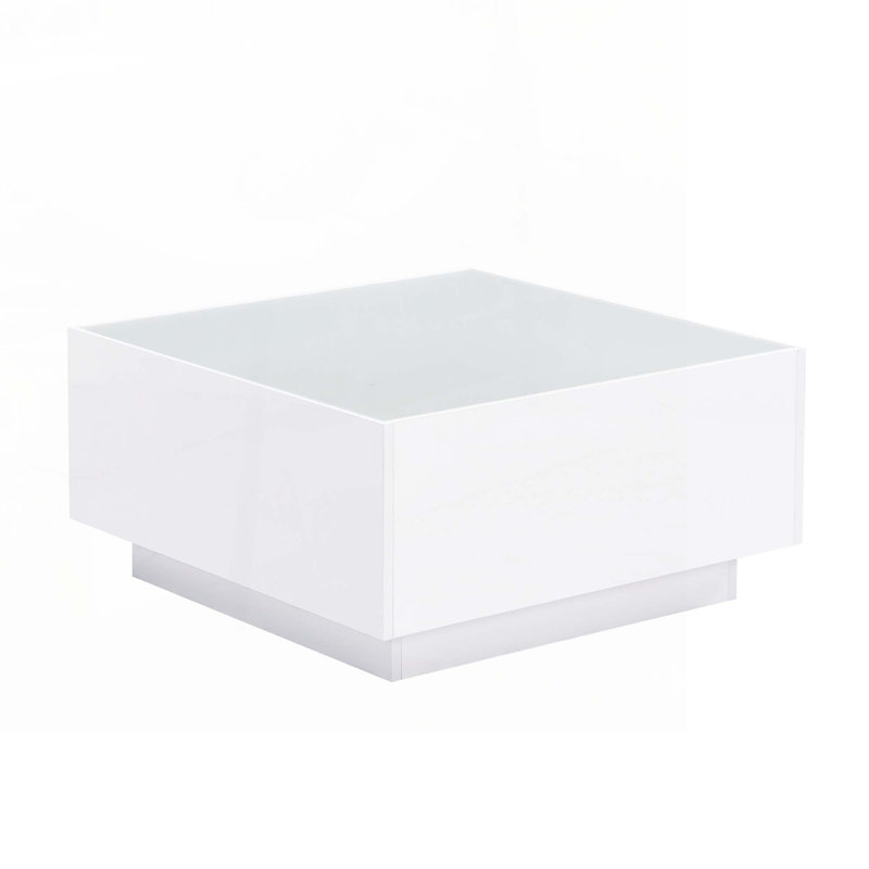 Square High Glossy Coffee Table with 16-color LED Strip Lights, White