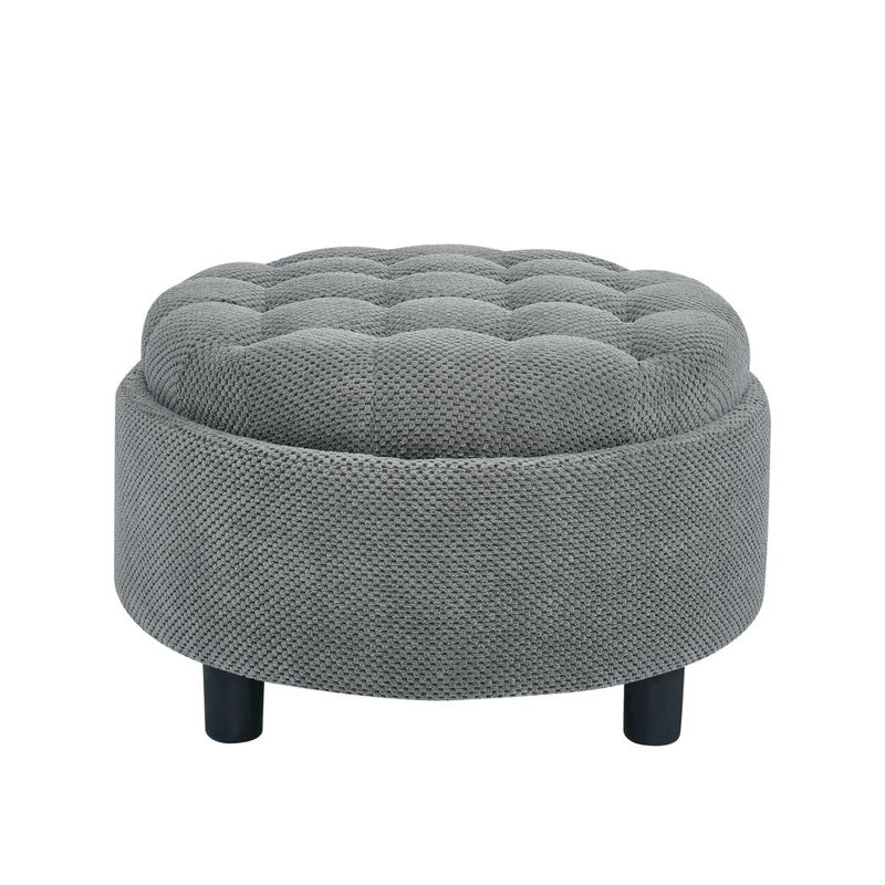 Round Cocktail Ottoman with Storage, Light Gray