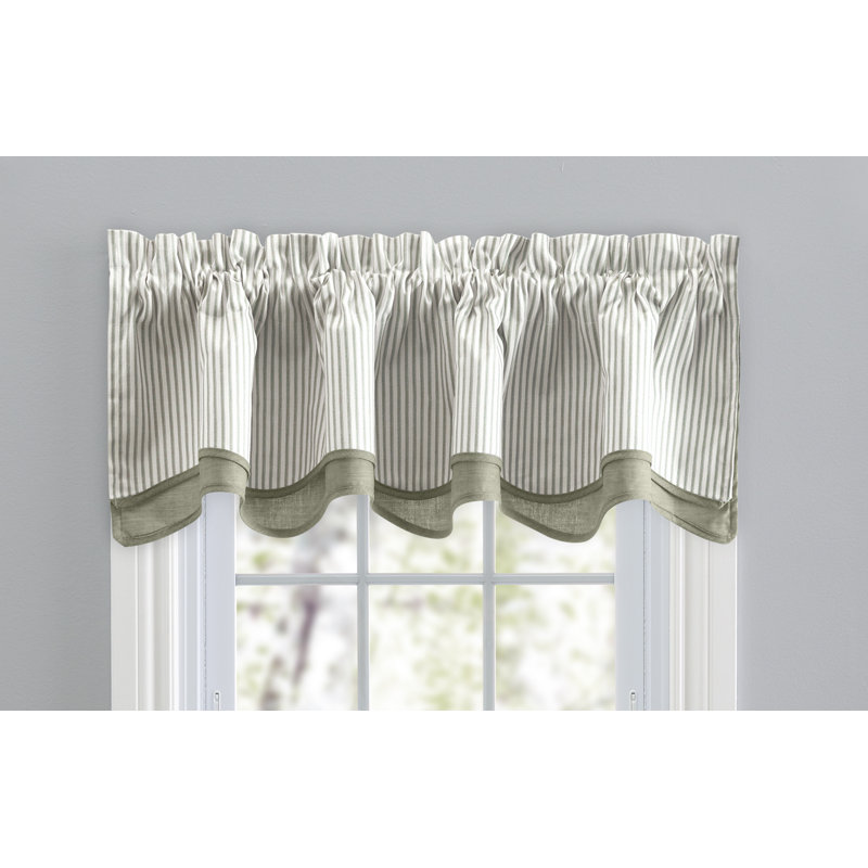 Charis Cotton Blend Striped Scalloped Window Valance, Sage