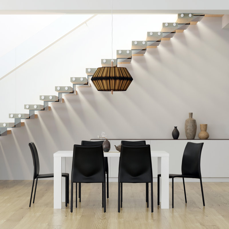 Carson 63" Dining Table In High Gloss White And 6 Sokol Stacking Chairs, Black