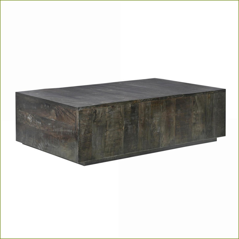Table basse en bois de manguier rustique gris foncé foncé - Centre de table de salon durable avec texture rugueuse