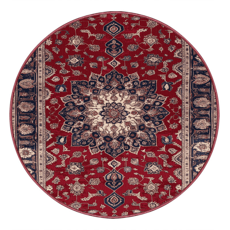 Machine Washable Persian Red Area Rug, Round 3'