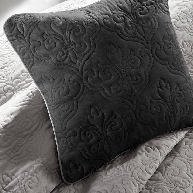 Courtepointe 7 pièces - noir, double / grand, style traditionnel, taies décoratives européennes, courtepointe à médaillon, bordure solide, lavable, taies décoratives et coussins décoratifs, courtepointe, machine