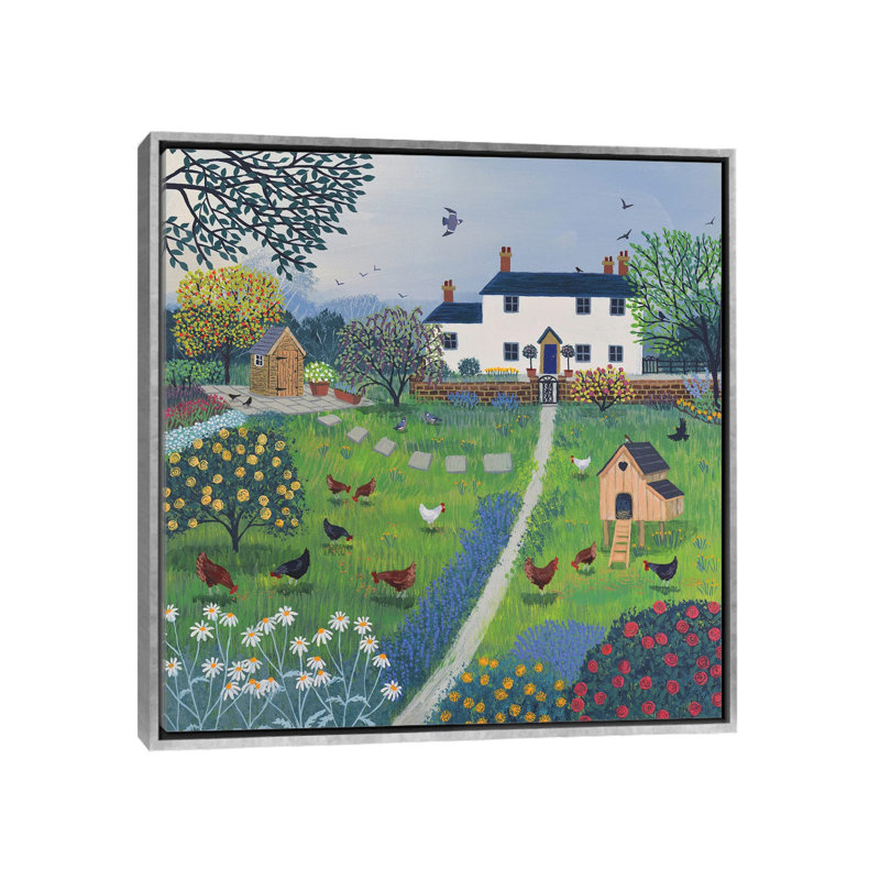 "The Hen House" par Jo Grundy, reproduction d’art, Toile avec cadre argenté, Pas de tapis, H 18 po x l 18 po x 1,5 po
