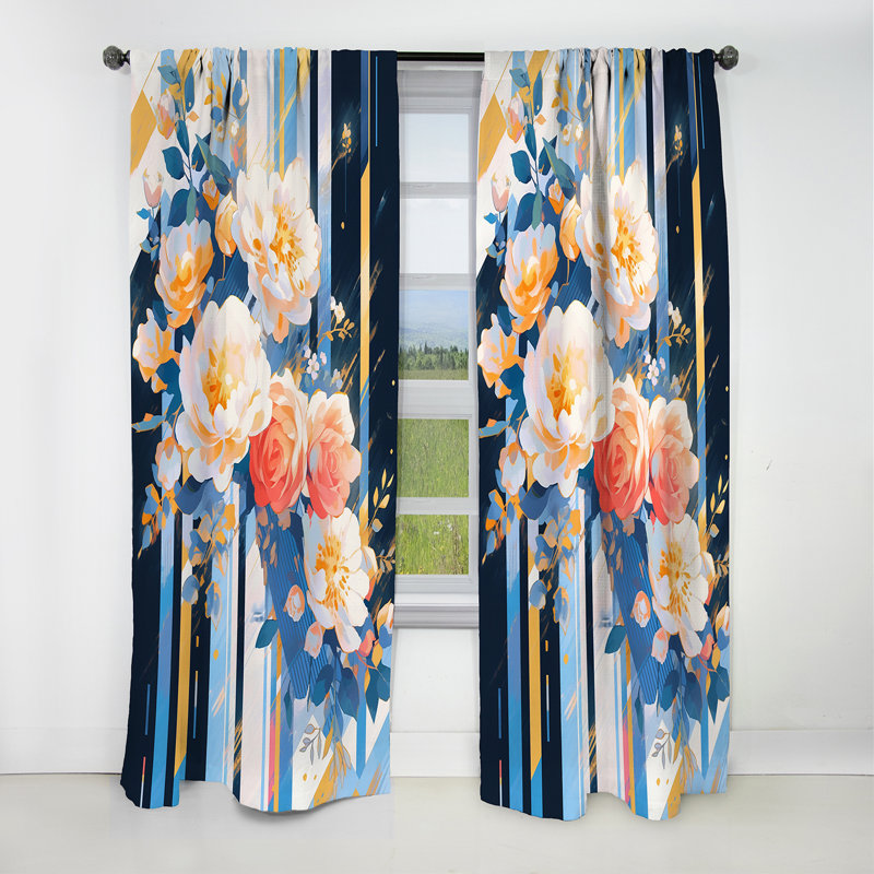 Buchtel - Peony Curtain - Blackout Floral Curtain - 1 Panels, L 52 po x L 108 po