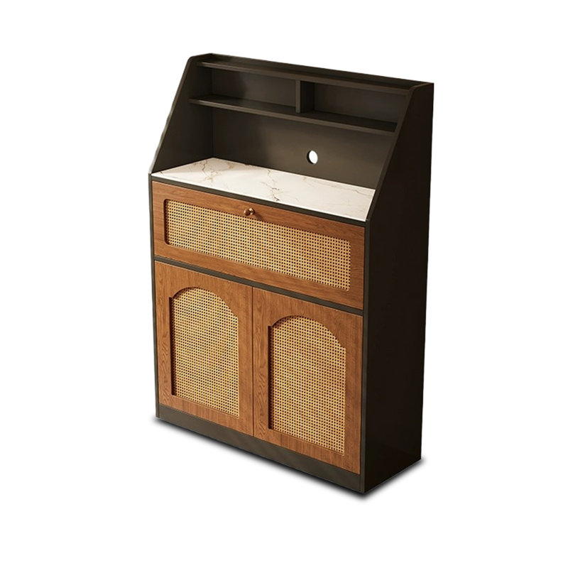 Buffet noisette + bois manufacturé noir + verre, H 55,91 po x l 40,63 po x P 15,75 po