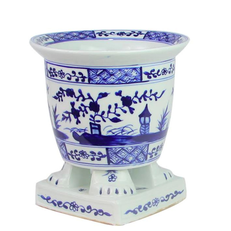 Handcrafted Round Ceramic Planter, Dark Blue