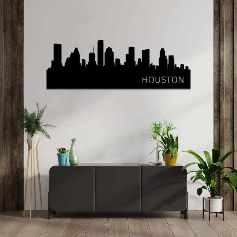 Houston, art mural de la ville de Houston - décor de paysage urbain - Silhouette de l'architecture urbaine du Texas - Tenture murale industrielle moderne - œuvre de Landmark Travel City - décoration de salon de bureau à domicile - pièce d'art remarqu