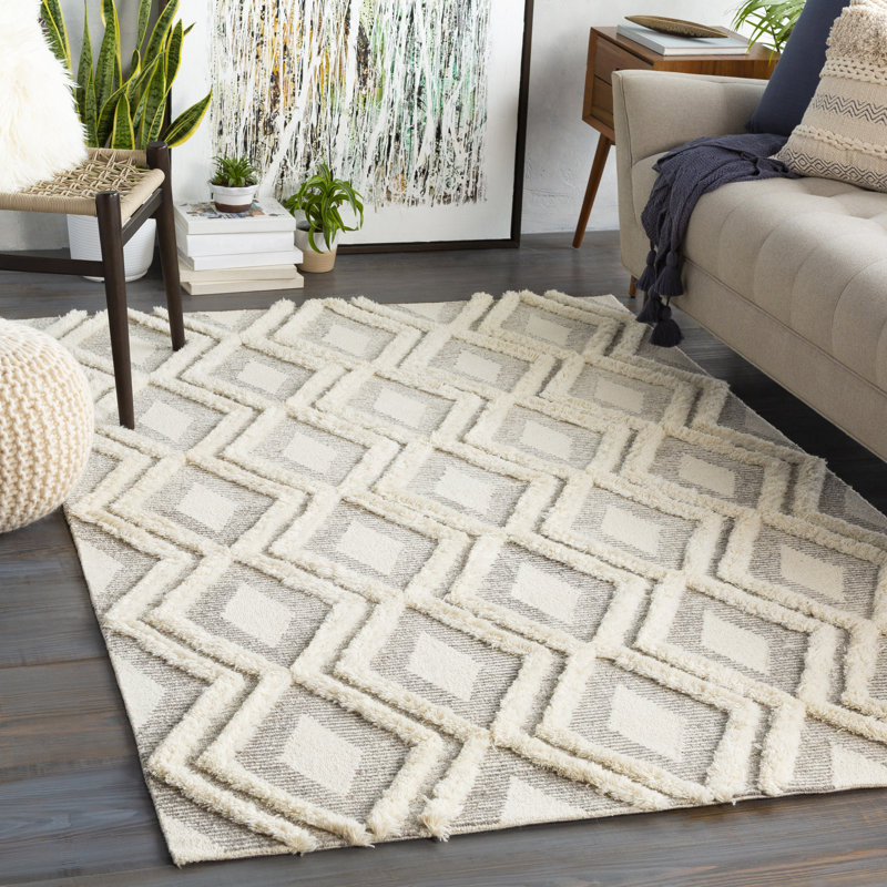 Tapis crème en laine touffeté à la main Omaha, Rectangle 5 pi x 7 pi 6 po