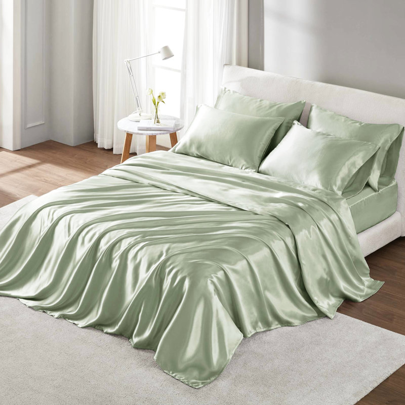 Ensemble de draps en satin sauge pour lit de bébé 4 pièces - doux et soyeux, doux pour les cheveux, froissé