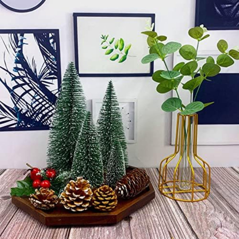 Bureau mini arbre de Noël 5 pièces avec base de neige et de bois pour les fêtes de Noël