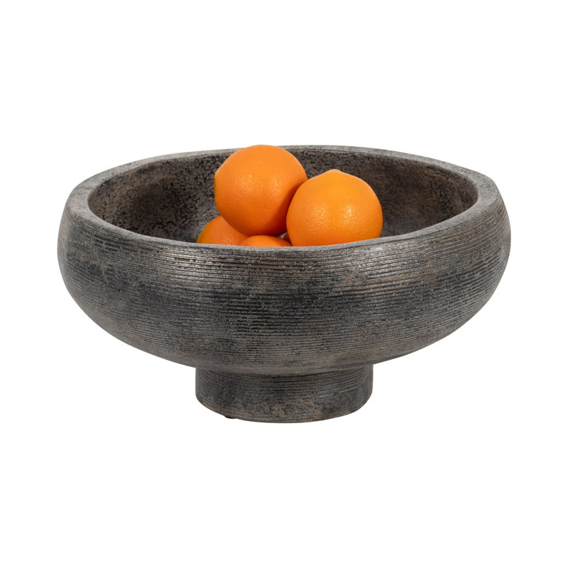 Bol rond rond en terre cuite texturée pour décoration intérieure - Bol décoratif moderne pour table ou tablette - 14 po, noir