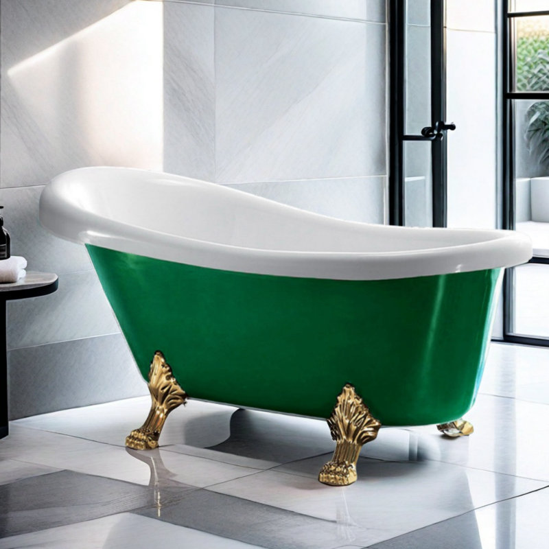 Baignoire en acrylique simple et moderne, Blanc / Vert / Or