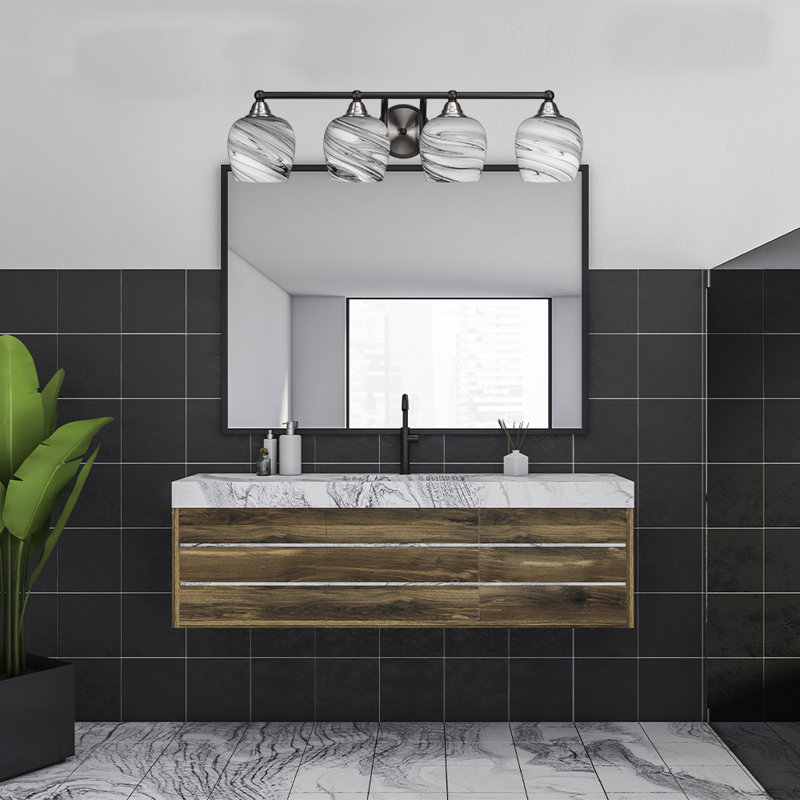 Barre d'éclairage de salle de bain 4 lumières Michell, Noir mat / nickel brossé