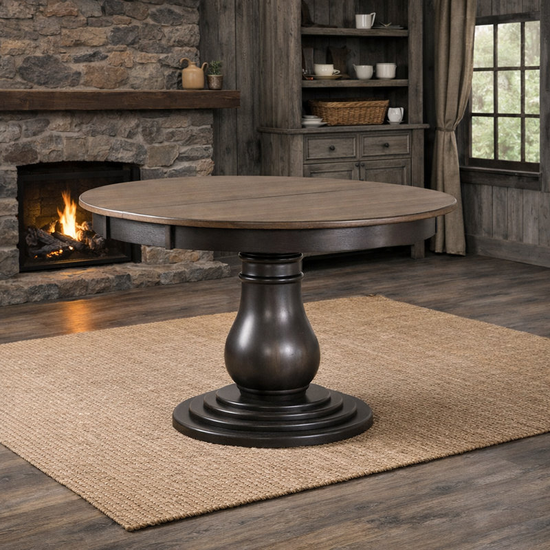 Table de salle à manger à rallonge en bois massif Laura May, Plateau gris/ base noire