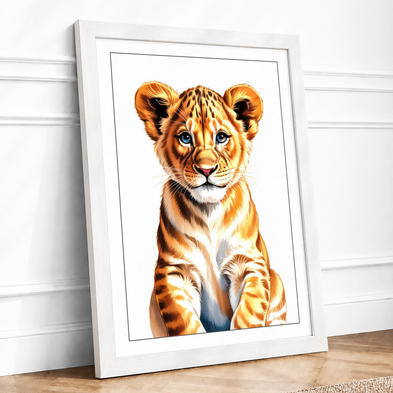 Young Lion Cub Modern - Framed Print, A3 - 42.0 x 29.7 cm, White