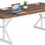 Table de salle à manger de 71 po pour 6 personnes, table de cuisine rectangulaire rustique avec pieds en métal à tréteaux en X, table de salle à manger à plateau en bois brun et blanc rustique-1670494840-1670494838