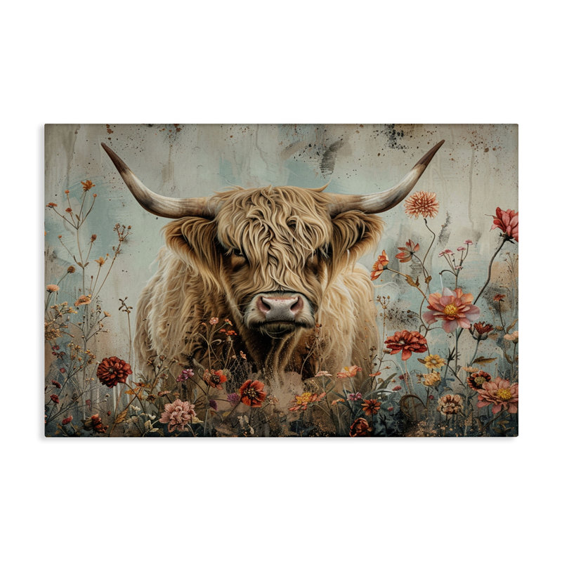  «Spring Blooms Highland Cow» par LSR Design Studio, H 16 po x l 24 po