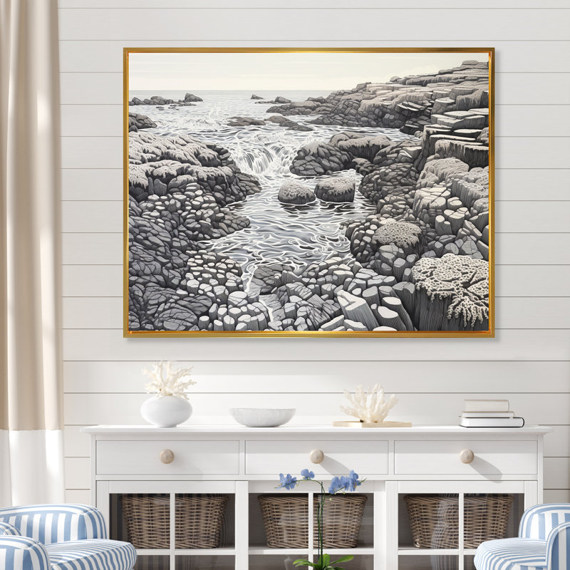 «Gray Abstract Landscape I», reproduction, Cadre flottant doré, 12" H x 20" W