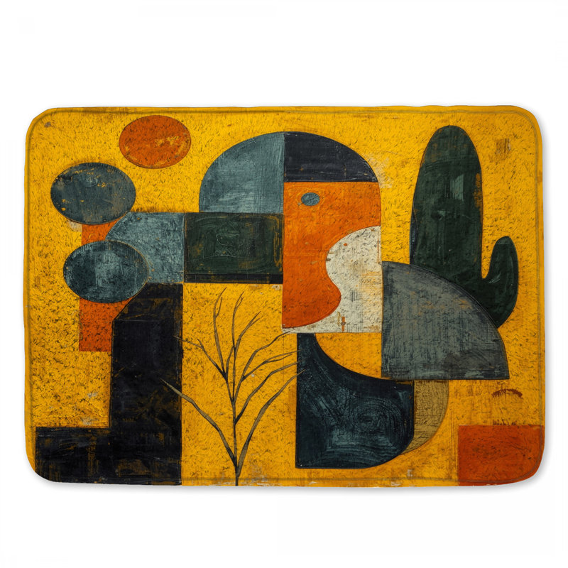 Tapis de bain jaune à motif abstrait géométrique, L 34 po x L 21 po