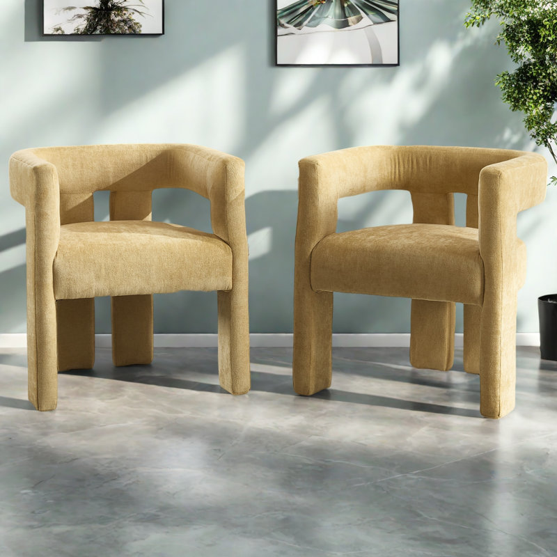 Chaise d'appoint / de salle à manger rembourrée en tissu de conception contemporaine 2PC / ENSEMBLE, Jaune