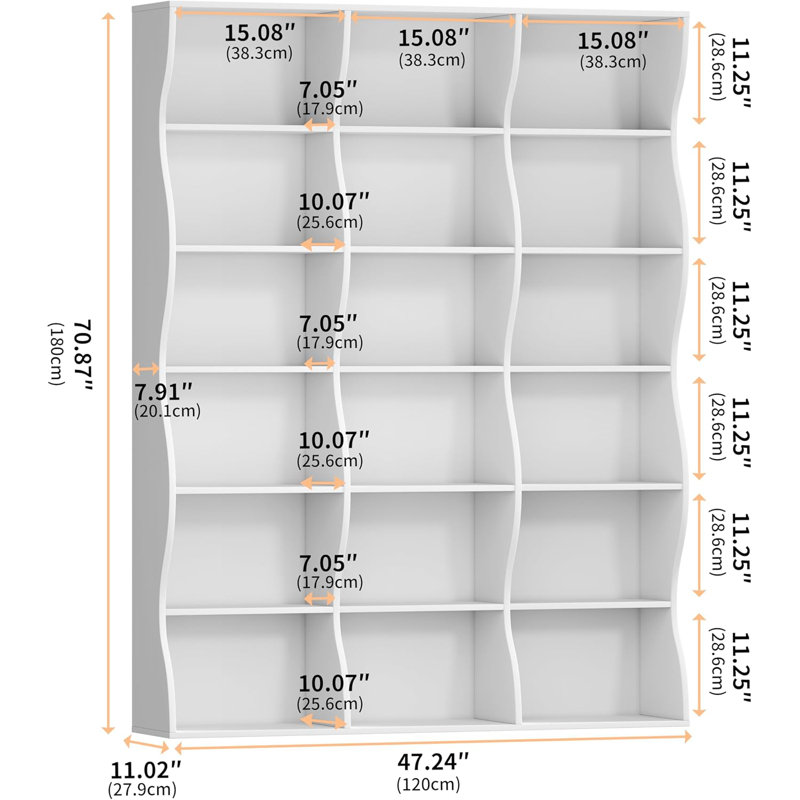 180cm H x 120cm W Bookcase, White
