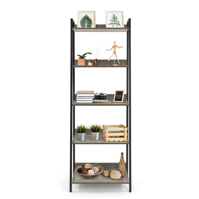 Étagère à 5 niveaux avec étagère de rangement, gris foncé, Gris foncé / noir mat