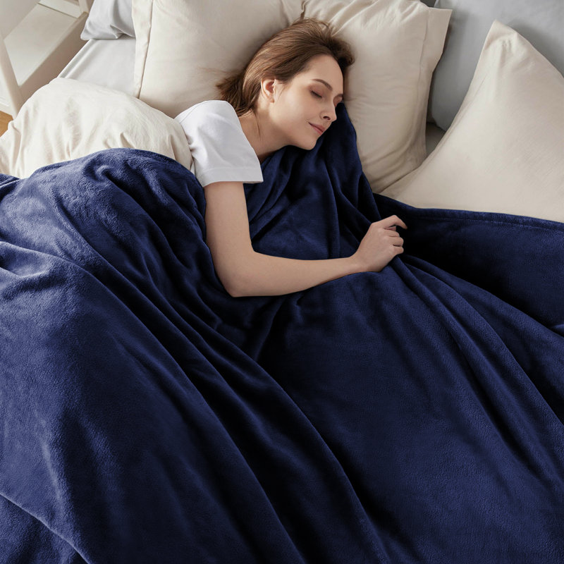 Luxury Mink Fleece Blanket - Ultra Soft, Warm & Lightweight Throw, 230cm W x 270cm L, Navy