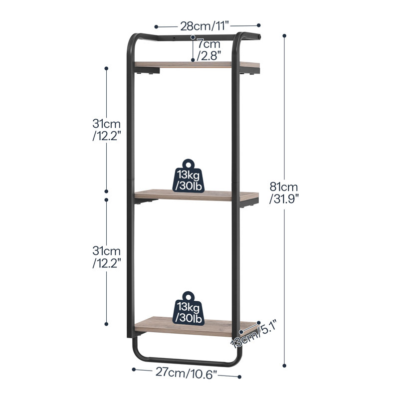 Porte-serviettes mural à 3 niveaux avec barre de suspension pour salle de bain, rangement compact pour serviettes, articles de toilette et articles essentiels