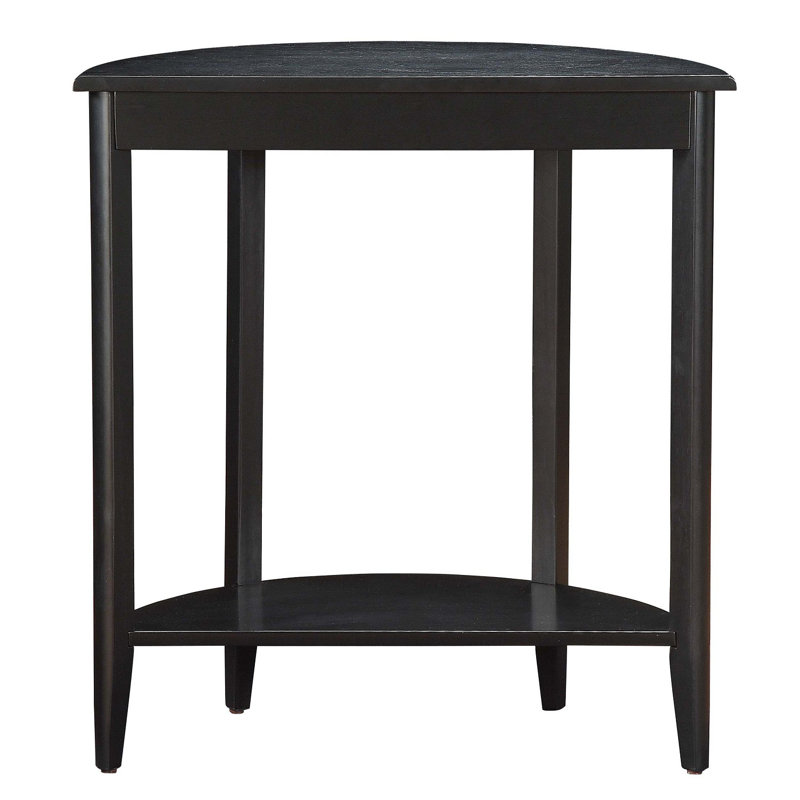 Ansi Transitional Half Moon Console Table with Bottom Shelf in Black
