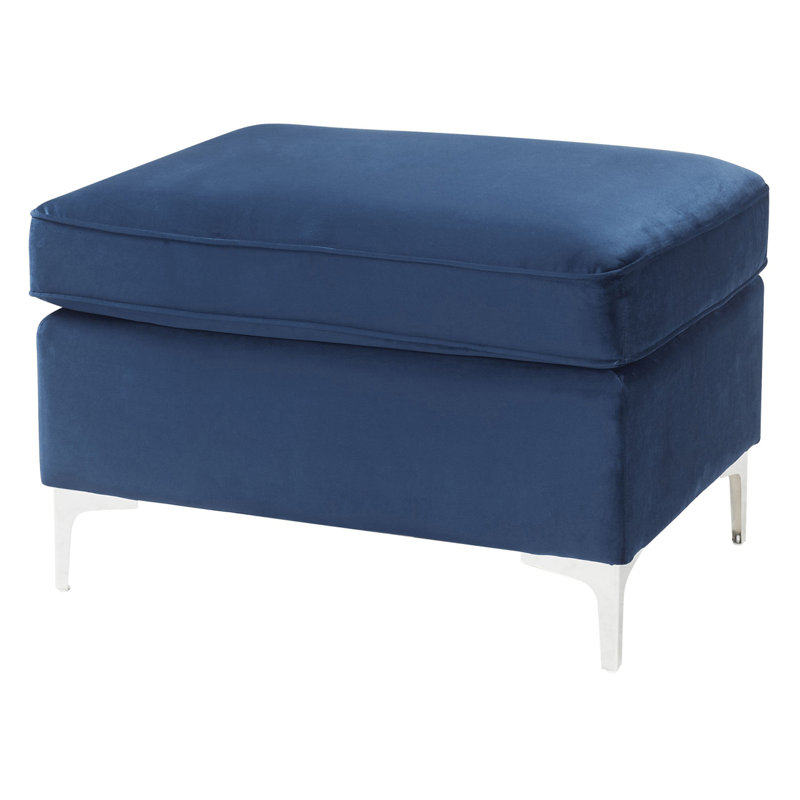 Repose-pieds moderne en métal bleu, fausse fourrure