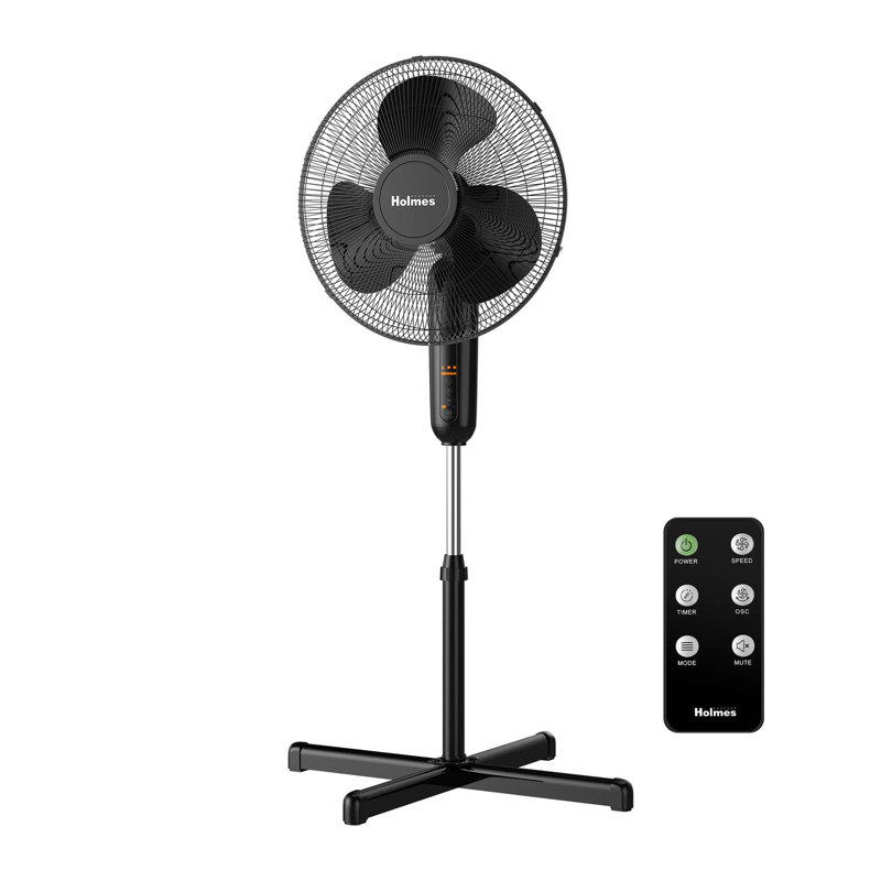 16" Oscillating Digital Stand Fan with Capacitive Touch, 3 Speeds, Remote Control, Black