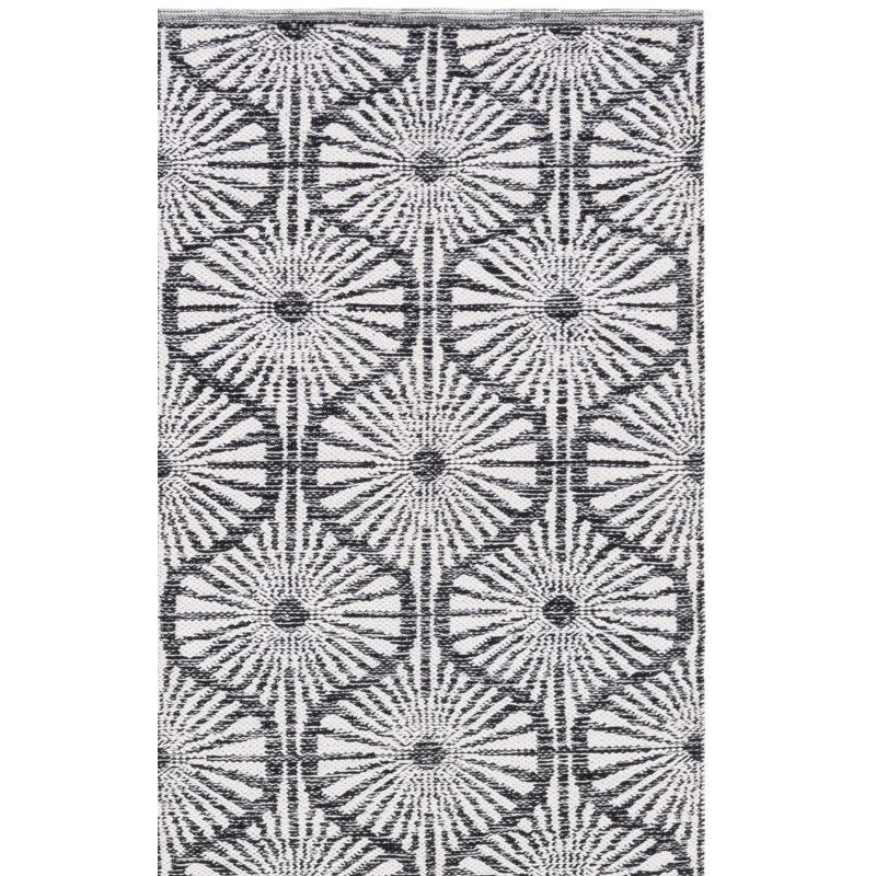 Tapis noir / ivoire à motif géométrique tissé à plat à la main Oak Hill, Rectangle 8 pi x 10 pi