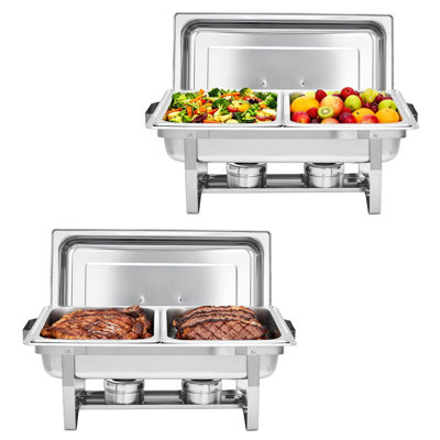 Stackable 2-Pack Double Compartment Food Warmer – Stainless Steel Buffet Trays for Catering, Parties & Events