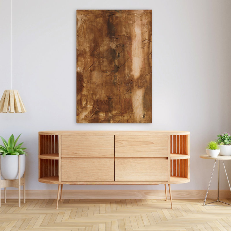 Umber - Abstract Brown Cracks Lines, 48" H x 32" W