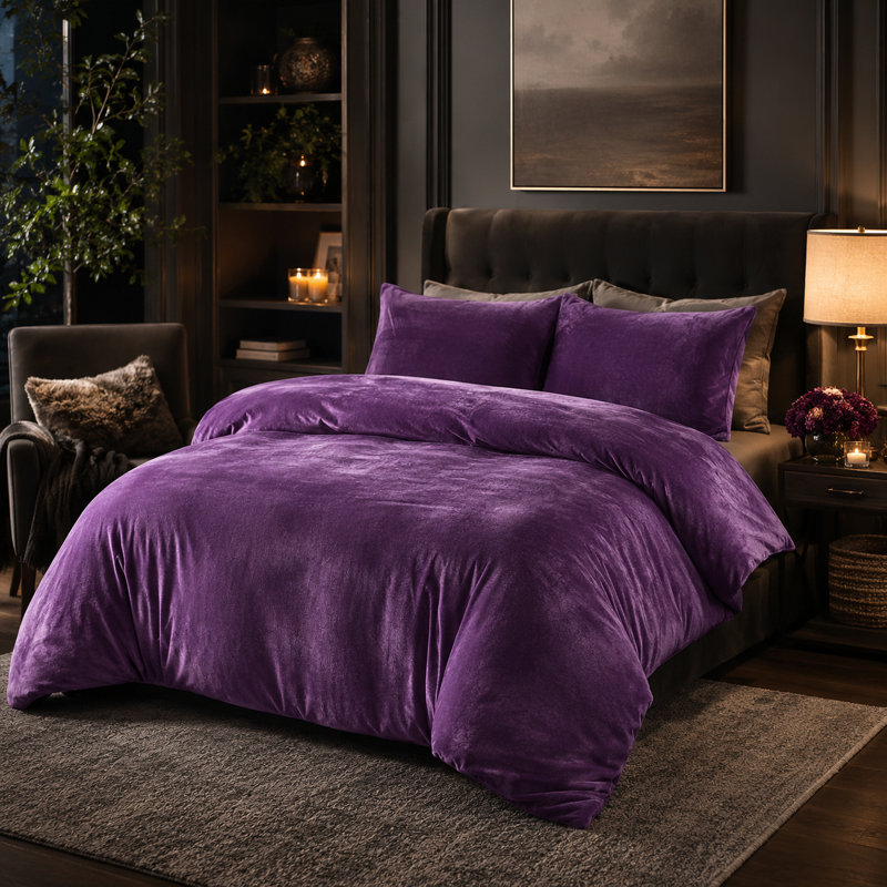 Ensemble de housse de couette en velours 3 pièces Housse de couette de luxe, Mauve