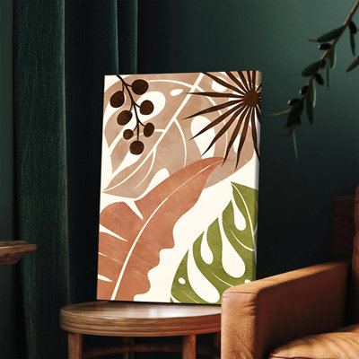 1PC, art mural encadré, feuilles tropicales, art mural sur toile, décor bohème moderne avec des impressions de Monstera de palmier, affiche botanique de tons terreux pour le salon, la chambre à coucher, la décoration intérieure, la nature minimaliste