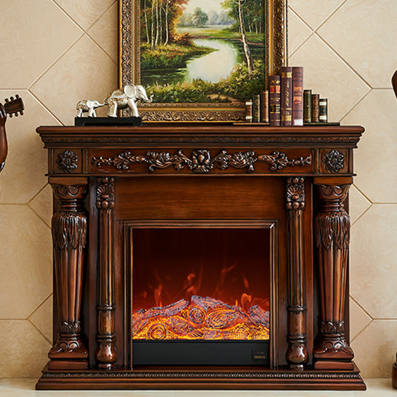 Walnut Solid Wood Electric Fireplace, Walnut