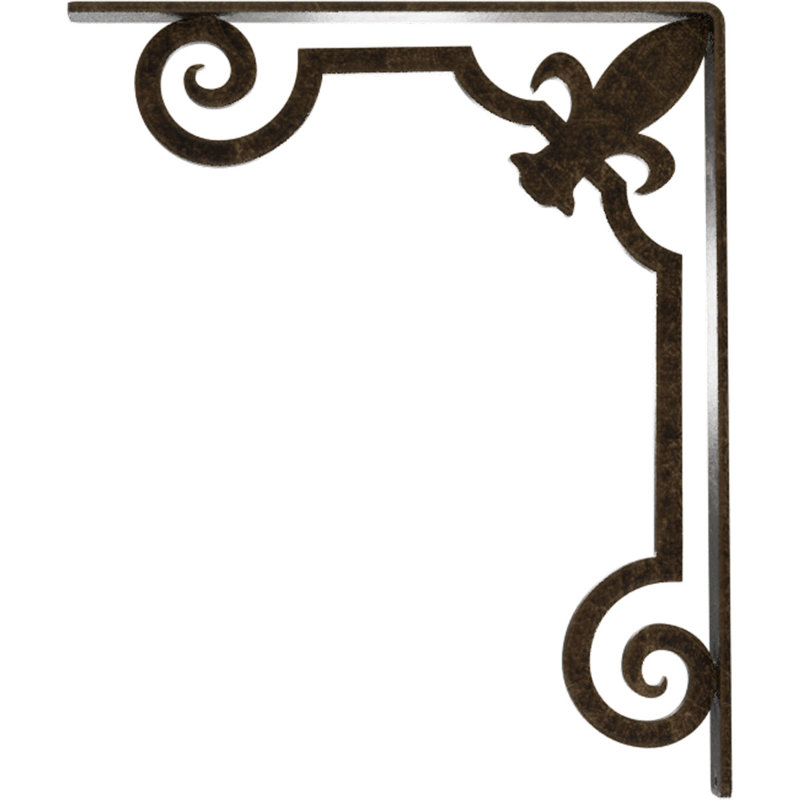 Support en fer forgé Fleur De Lis, H 15 po x l 1,5 po x p 12 po, Or pâle antique
