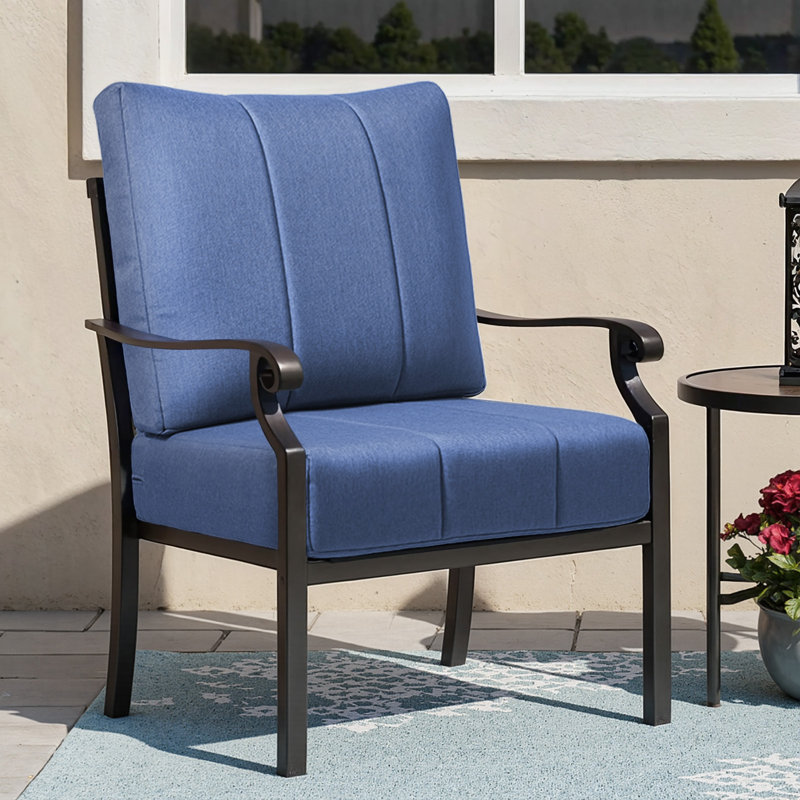 Forbell Outdoor Patio 6" Thick Seat & Back Furniture Cushion Set With Removable Cover, 4, Blue