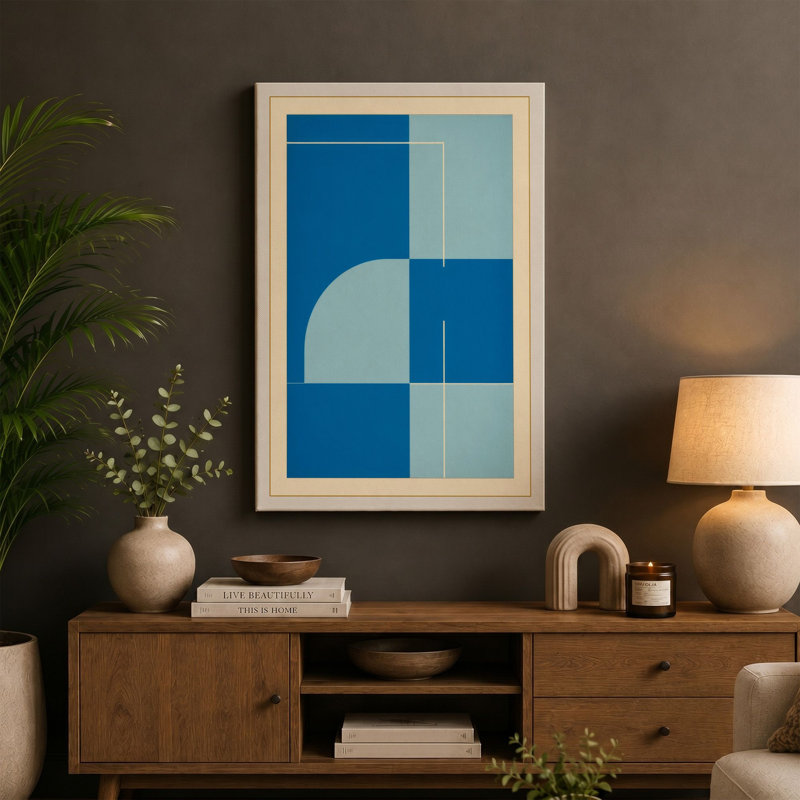 Blues Geometric - Wrapped Canvas, 24x16 - 61.0 x 40.6 cm, Teal Border