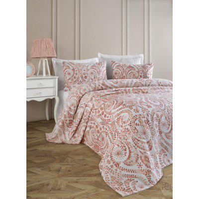 Double Pique Bedding Set, Tile Red, 78.7 x 92.5 inches | 100% Cotton with 65% Cotton / 35% Polyester Blend | Includes Flat Sheet (86.6 x 94.5 in) & 2 Pillowcases (19.7 x 27.6 in) | Machine Washable, Soft & Durable
