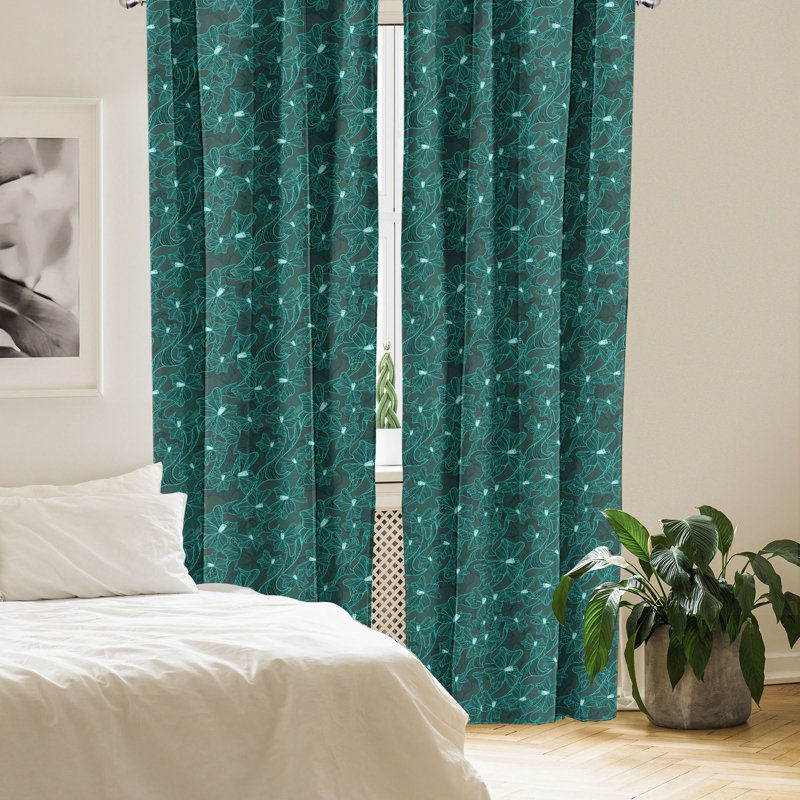 Teal Floral Room-Darkening Rod Pocket Curtain Panels, 28" x 63", Set of 2