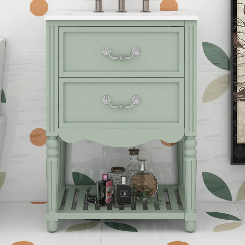 Meuble-lavabo 24 po avec lavabo, tiroirs et tablette ouverte, Vert