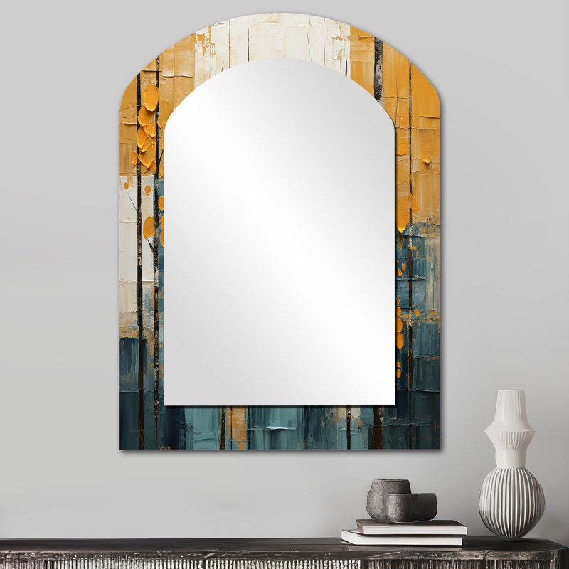 Bold Yellow And Grey Forest III - Yellow Traditional Arch Wall Mirror, 34" x 25"