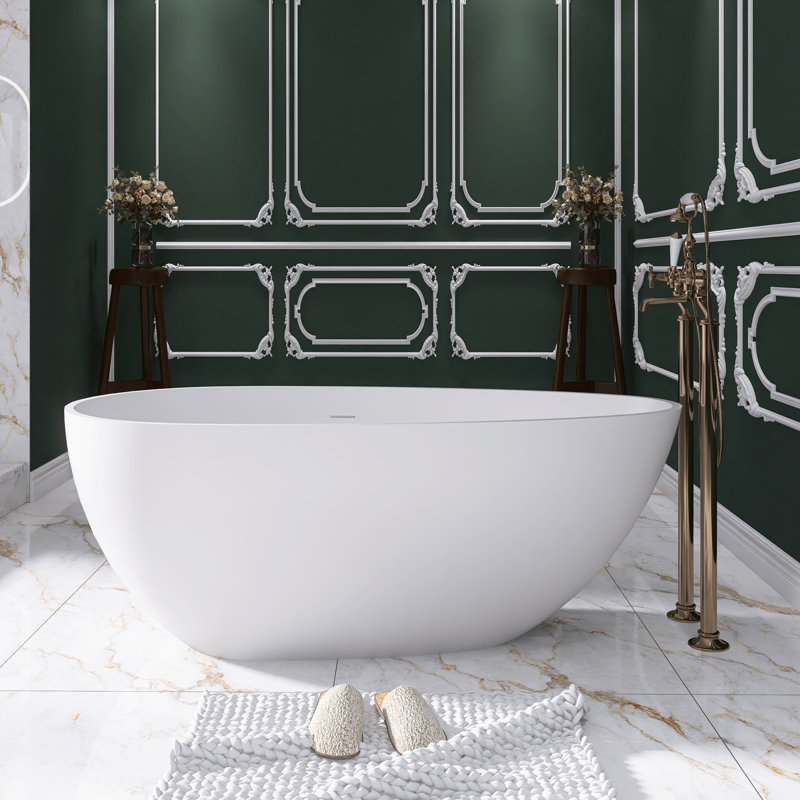 59 po X 31 po Baignoire de trempage autoportante à surface solide, Blanc
