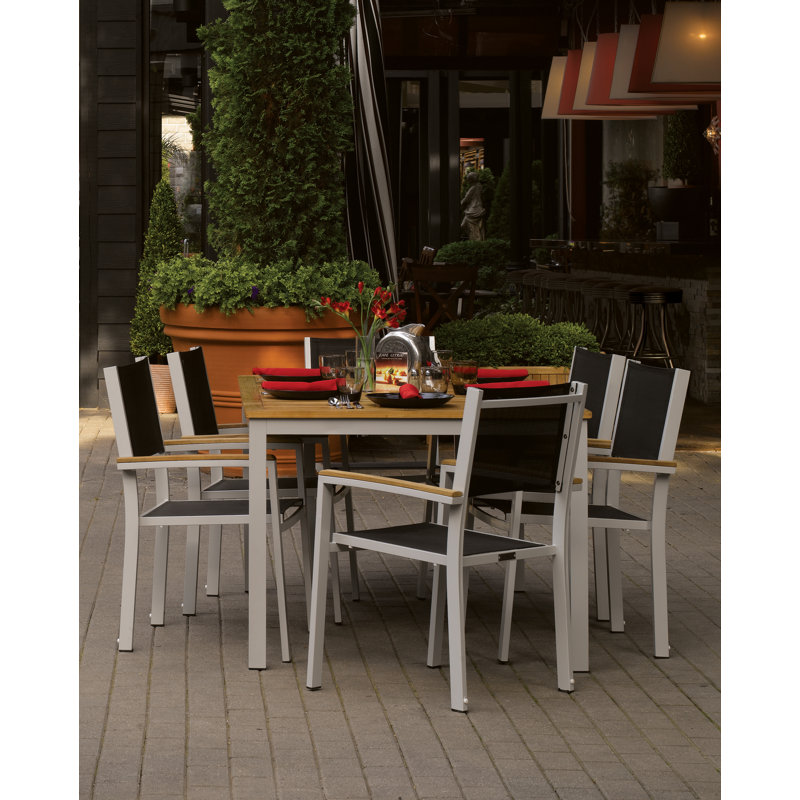 Caspian 6 - Person Solid Wood Patio Dining Set Umbrella Hole Included Rectangular Table, Black