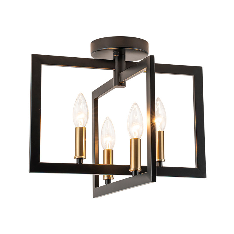 Plafonnier semi-encastré géométrique moderne noir et or à 4 lumières